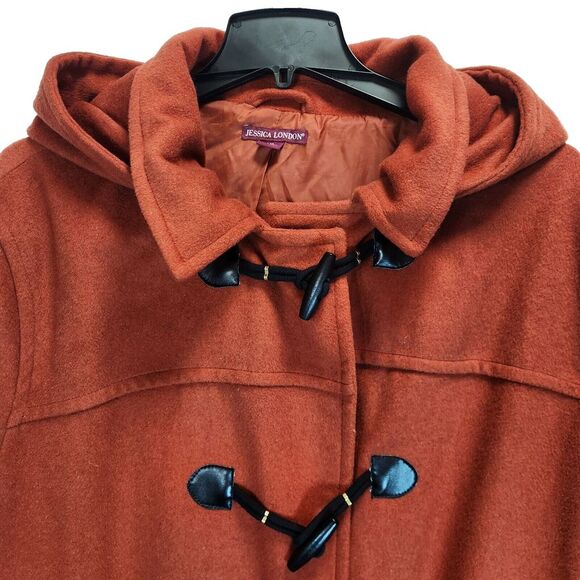 Jessica London Womens Wool Bland Coat Size 30 Orange Hooded Office Academia Fall - Picture 3 of 10